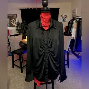 Slinky Black Button Up Blouse - Plus Size